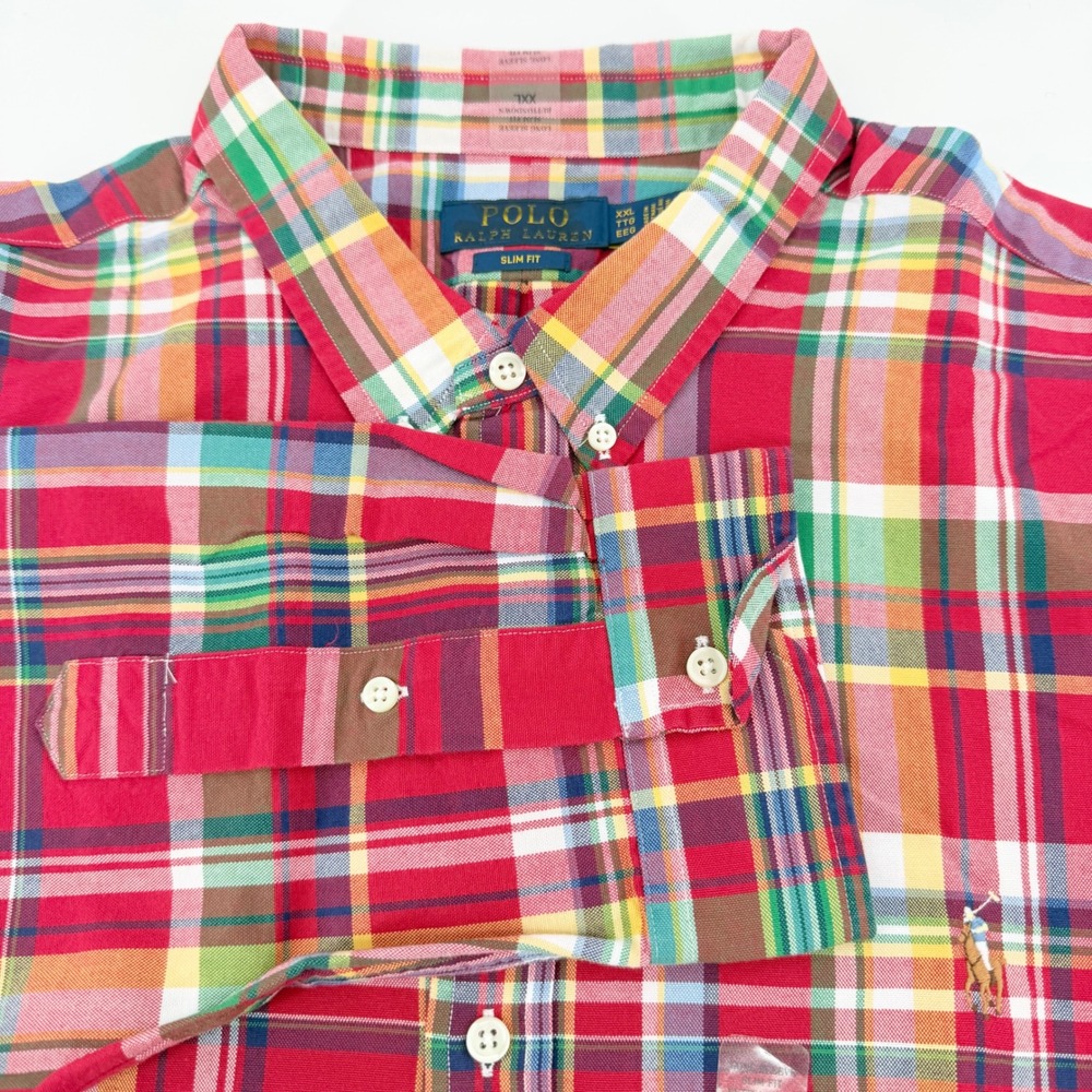 Polo Ralph Lauren Shirt Mens XXL Red Plaid Slim Fit Button Down Long Sleeve Pony